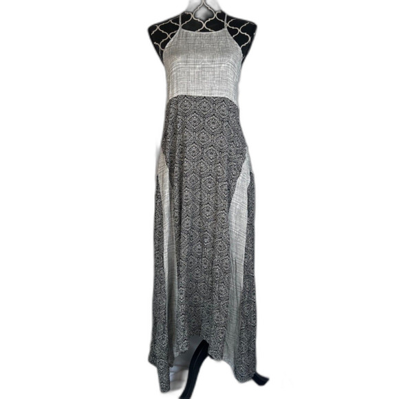 Lori + Mari Handkerchief Halter Maxi Dress Small Small Mixed Print Boho Hippie - Picture 1 of 13